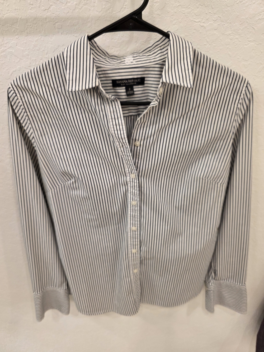 Banana Republic White Shirt with Navy Pinstripes
